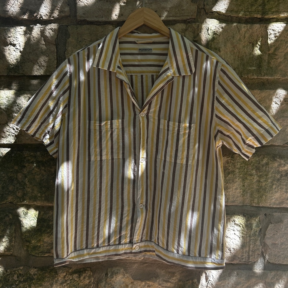Knickerbocker Multicolored (White/Brown/Yellow) Button Down In Size Large